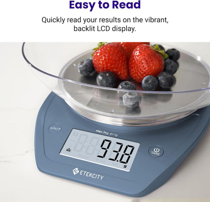 Etekcity 0.1g Food Kitchen Scale, Bowl, Digital Grams and Ounces for Weight Loss, Dieting, Baking, Cooking, and Meal Prep, 11lb/5kg, Stainless Steel Silver
