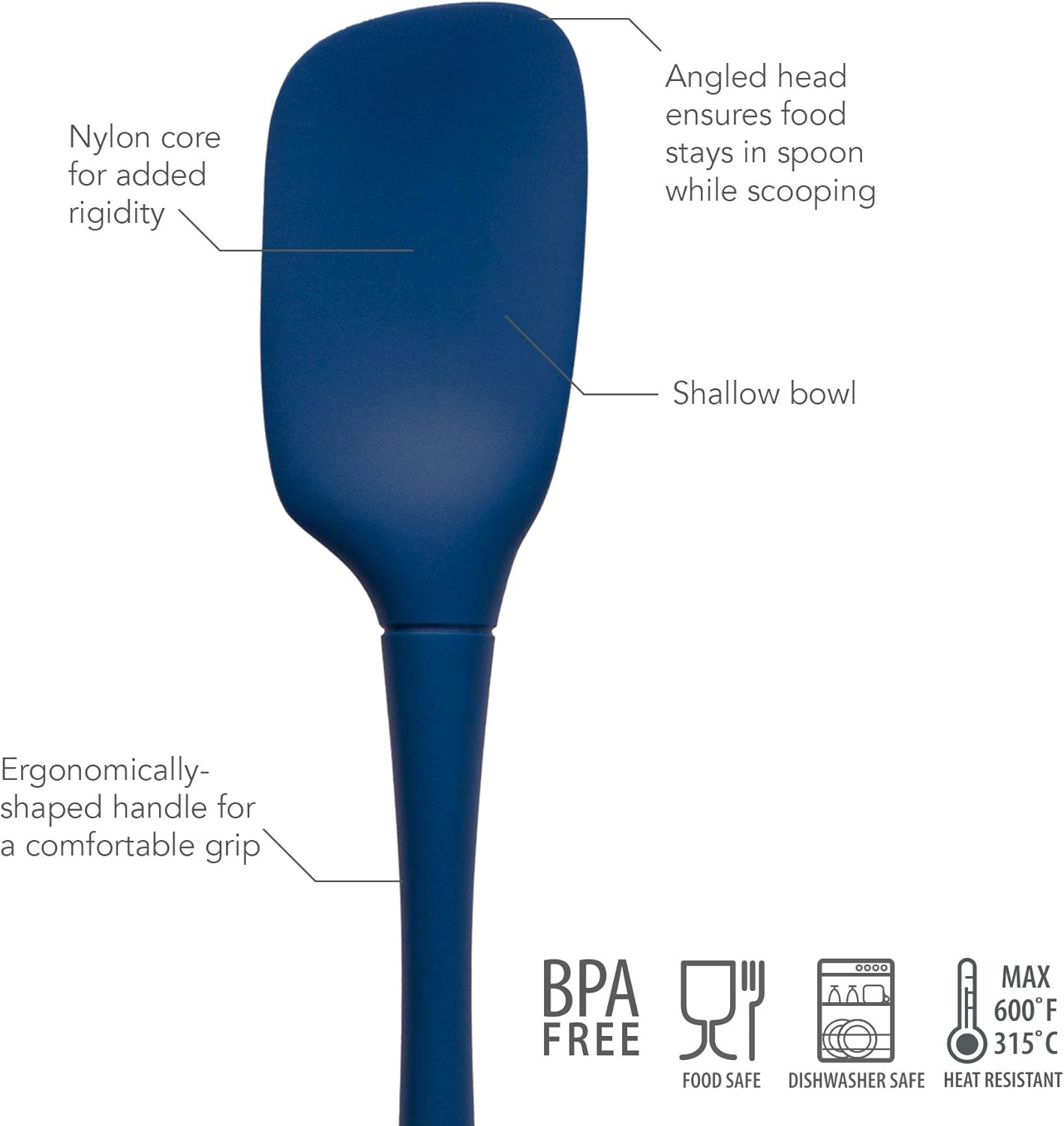Tovolo Flex Core Mini Silicone Spatula Spoonula Set of 2 for Cast Iron Non Stick Cooking & Baking, Dishwasher Safe Spatula & Spoonula Silicone Heat Resistant BPA Free Kitchen Utensil, Charcoal Gray