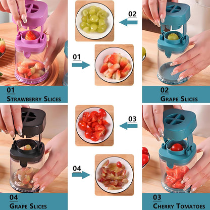 New Grape Cutter for Toddlers, Cutter Quarter Slicer Tool Into 4 Pieces for Slicing Grapes, Strawberries, Cherry, Tomatoes (Blue)
