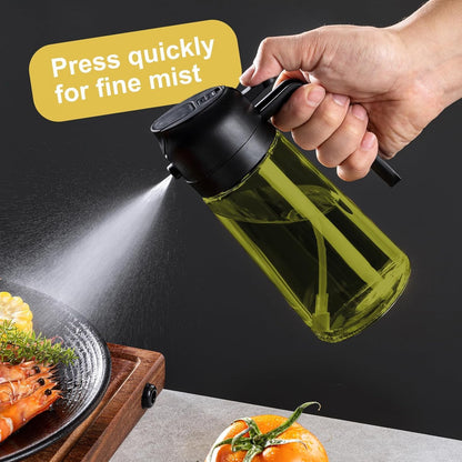 16oz/470ml Glass Olive Oil Sprayer for Cooking - 2 in 1 Olive Oil Dispenser for Kitchen Gadgets, Air Fryer, Salad, and BBQ (black)