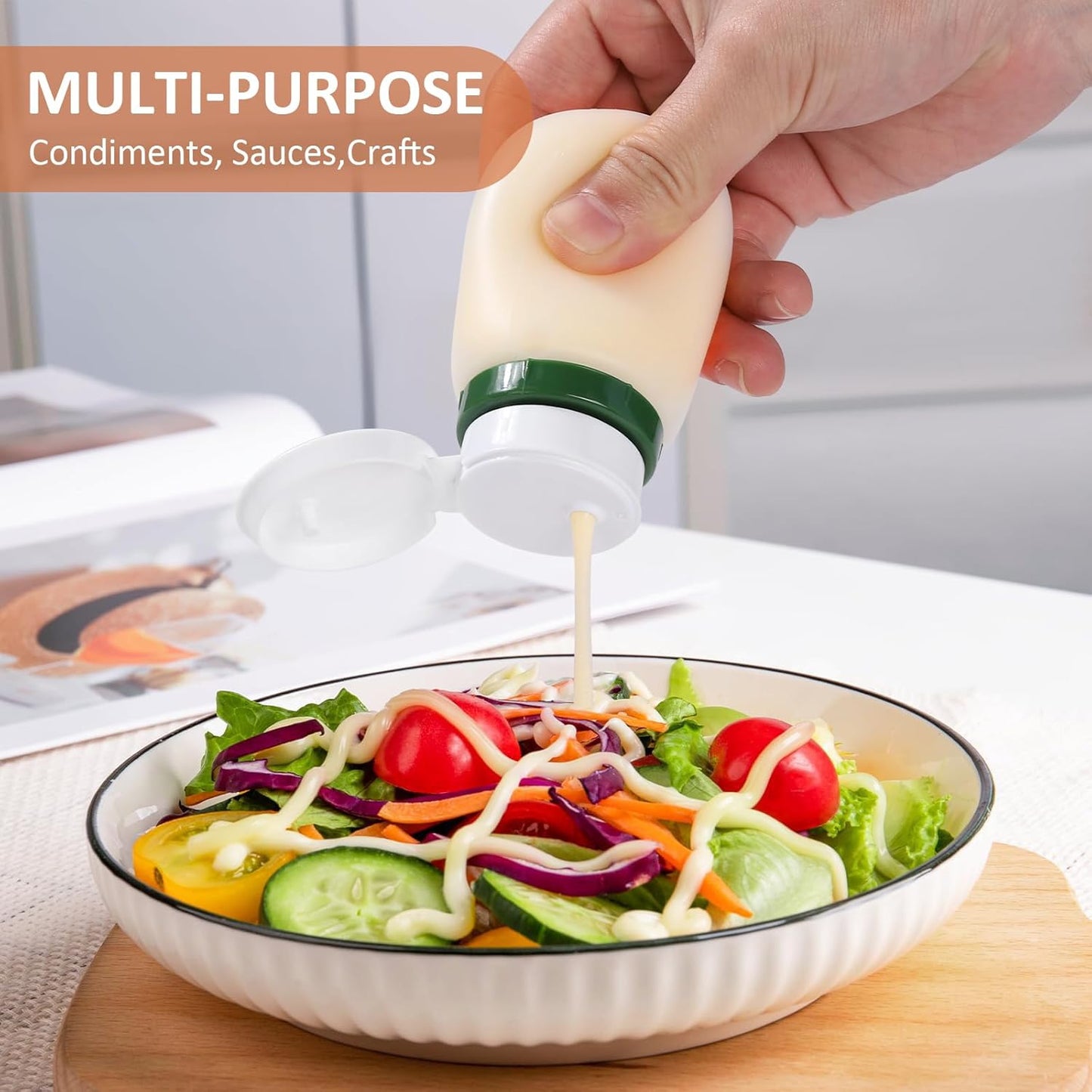 Condiment Squeeze Bottles, 1.3-oz salad dressing container to go, Leak Proof - Great for Sauce, Ketchup, Dressing, Oil - Easy Pour & Clean, BPA-FREE Plastic - 2 PACK