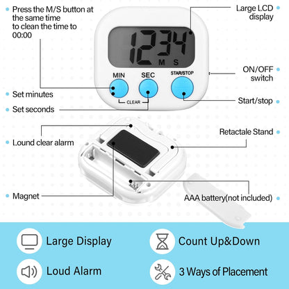 Weewooday 24 Pcs Small Digital Kitchen Timer Magnetic Back and Switch Minute Second Count up Countdown Big LCD Display Loud Alarm for Teacher Cooking Baking (Colorful)