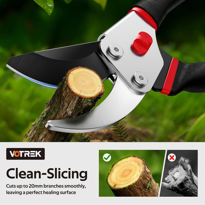 VOTREK® Pruning Shears, 8.5” Professional Garden Pruner with Jam-Proof Spring & Ever-Sharp SK5 Blade, Ergonomic Bypass Clippers for Rose, Tree Trimming, Heavy Duty Bonsai Scissor for Weak Hand