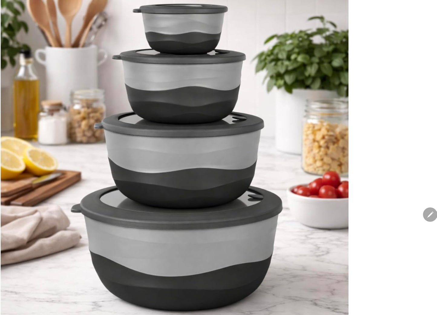 Pera Mixing Bowls with Lids Set, 8 Piece (4 Bowls + 4 Airtight Lids), BPA Free Nesting Kitchen Bowl Set for Mixing & Food Storage, Microwave & Dishwasher Safe (Green)