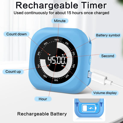 Visual Timer for Classroom Rechargeable, 10-Hour Digital Timers with Visual Time Bars Design, 3 Brightness/3 Volume Adjustable Magnetic Timer, Countdown/up Timer for Study Game Gym Kitchen Office