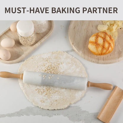 Koville African Natural Marble Rolling Pin, Non-Stick Polished Dough Roller, Pasta, Dumpling, Fondant, Pie Crust, Bread, Pizza Dough, Kitchen Baking Pastry Tools with Mat/Scraper（Namib Fantasy）