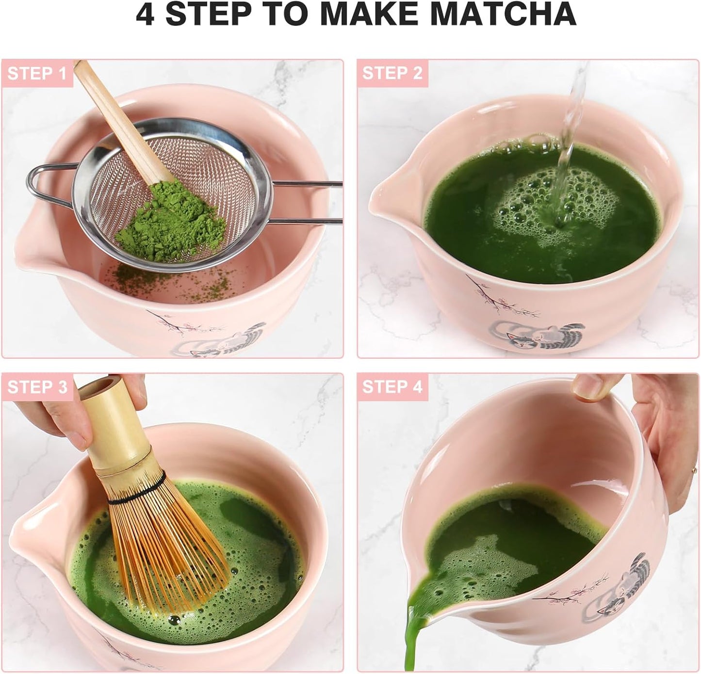 Matcha Whisk Set - Premium Complete Ceremonial Grade Matcha Set with Bamboo Whisk, Matcha Bowl with Spout, Scoop, Sifter & Holder - Authentic Japanese Tea Kit for Traditional Tea Preparation
