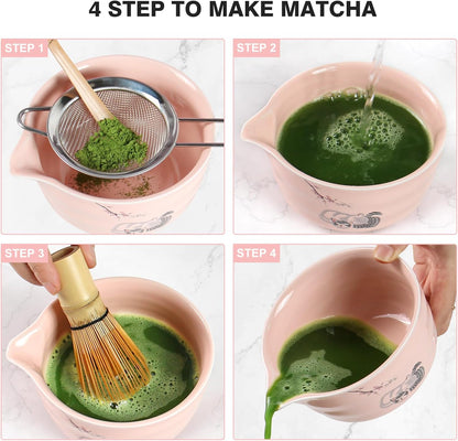 Matcha Whisk Set - Premium Complete Ceremonial Grade Matcha Set with Bamboo Whisk, Matcha Bowl with Spout, Scoop, Sifter & Holder - Authentic Japanese Tea Kit for Traditional Tea Preparation