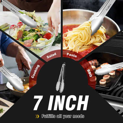 Walfos 600 Degree Heat Resistant Silicone Tongs for Cooking - Kitchen Tongs With Silicone Tips set of 3 size Food Looking Tongs (7" 9" and 12 inch Dark Grey)