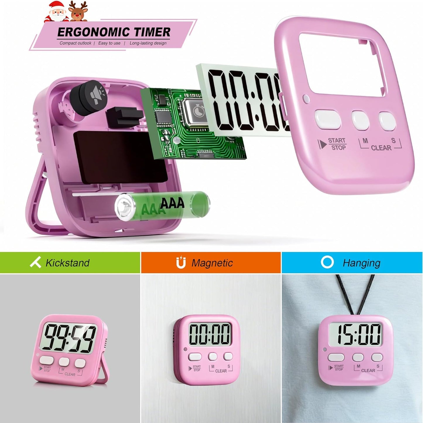 Antonki 2 Pack Digital Timer for Kids, Magnetic Countdown Kitchen Timers for Cooking, Egg, Classroom, Teacher, Exercise, Study, Oven - Battery Included