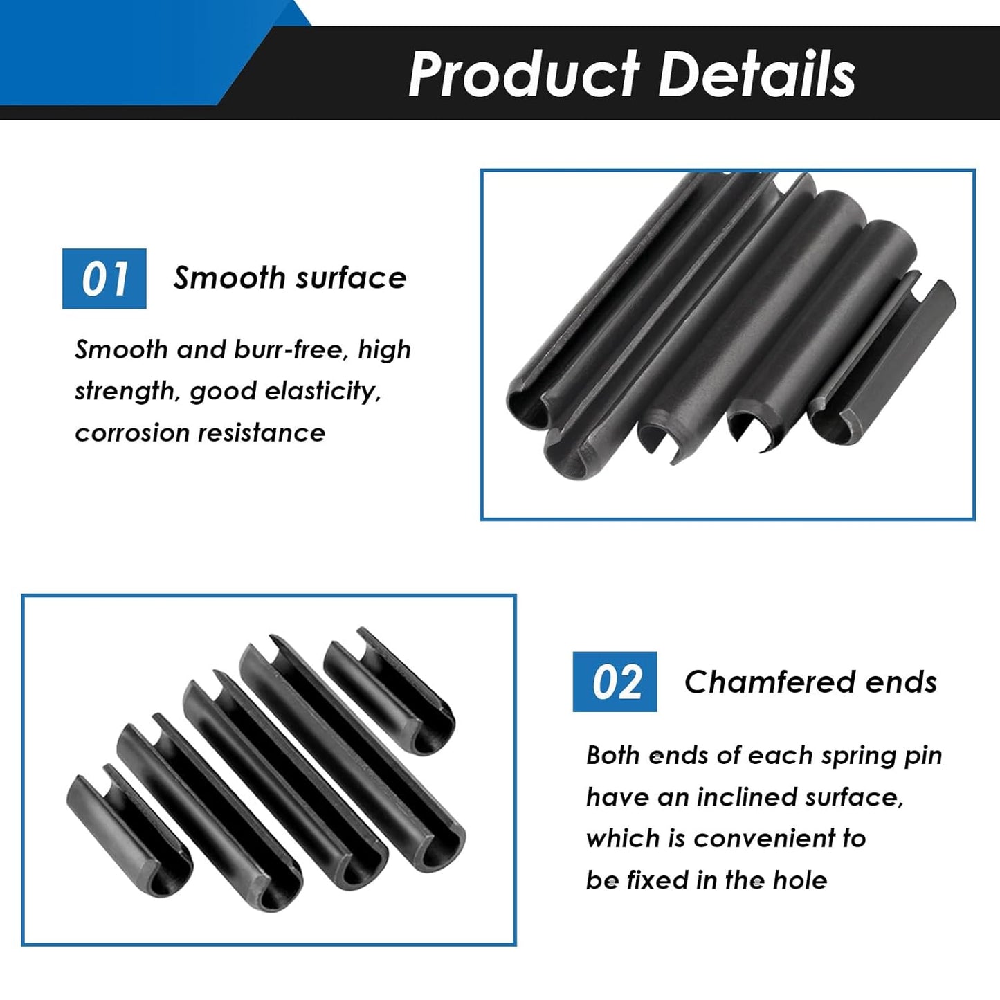230Pcs SAE Roll Pin Assortment Set - Slotted Spring Pins Steel Split Expansion Pin 10 Sizes 1/16 5/64 3/32 1/8 5/32 3/16 7/32 1/4 5/16 3/8 Inch for Home Improvement Automotive Repair