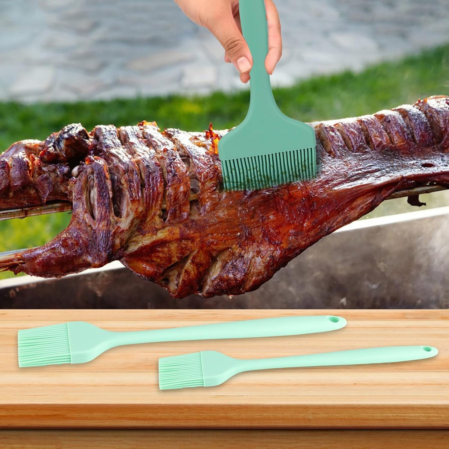 LELE LIFE 3 Sizes Silicone Basting Brush, Extra Large Heat Resistant Pastry Brush Spread Oil Butter Sauce Marinade for BBQ Grilling Baking Kitchen Food Cooking (Green)