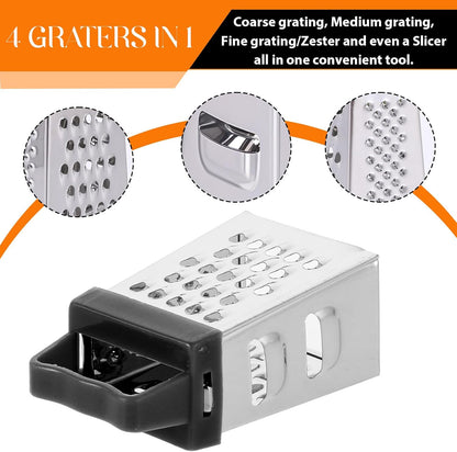 ElevateTech Mini Cheese Grater, 3 Pcs Stainless Steel Box Grater with Handle Professional Cheese Slicer Graters for Kitchen Slicer Cheeses Gingers Vegetable Dishwasher Safe (White)