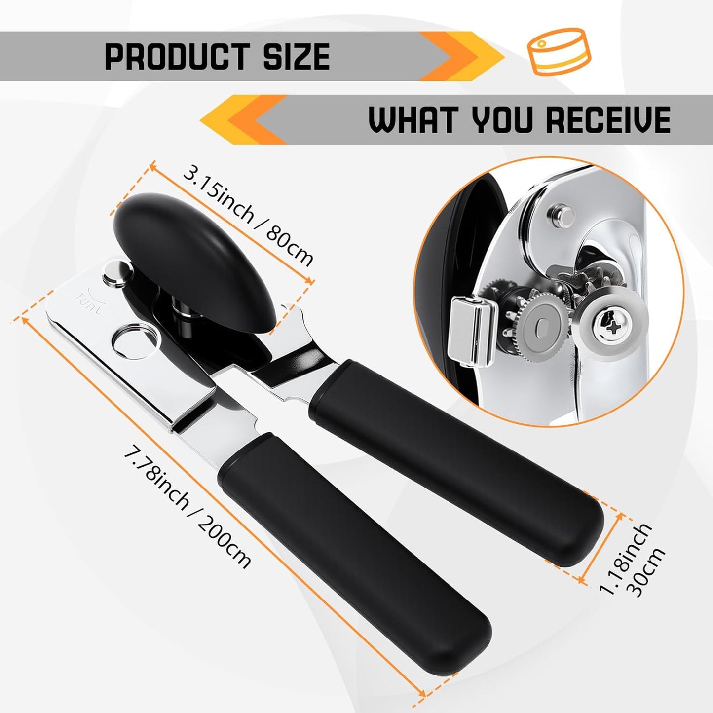 2 Pack Can Opener Manual with Magnet, Heavy Duty Handheld Can Opener for Seniors with Sharp Blade and Grip Handle, Solid Steel Tin Cutter for Kitchen Camping, Black