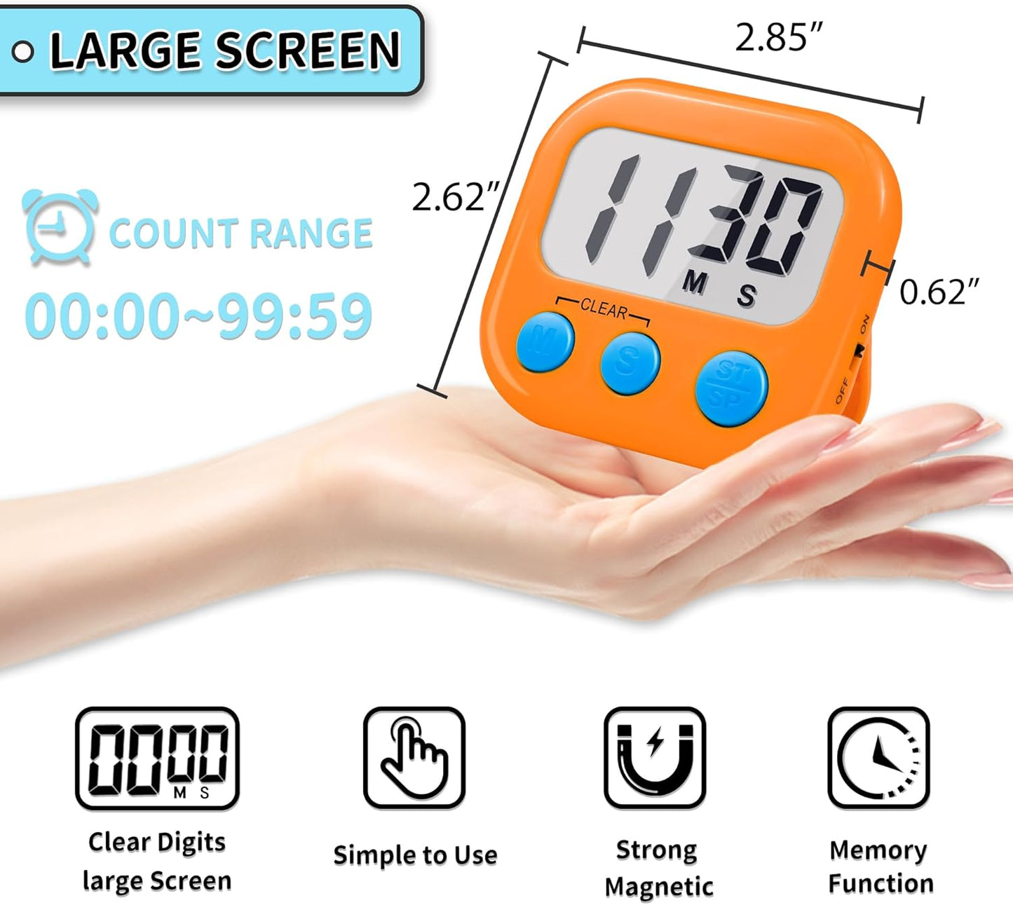 Timer for Kids Teachers Supplies Digital Kitchen Timers for Cooking Large Magnetic Classroom Timer 2Pack-Blue Green