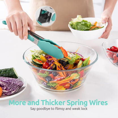 600ºF Heat Resistant Kitchen Tongs: U-Taste 9 inch Silicone Cooking Tong with Firm Sealed Non Stick Rubber Tips & Silicon Coated 18/8 Stainless Steel Handle & Smooth Locking for Serving Salad (Black)