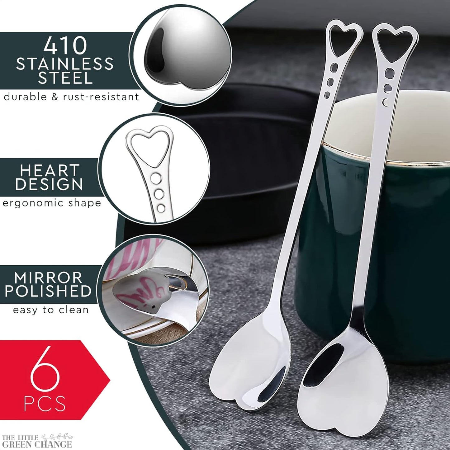 6 PCs Ceramic Handle Coffee Spoons Set – 6.1" Small Dessert Spoons with Floral Design – Stainless Steel Tea & Dessert Sugar Spoon for Coffee Bar, Espresso, Hot Drinks | Kitchen Gift Set for Women