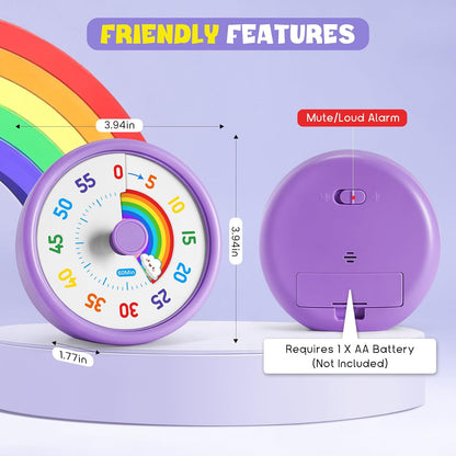 HIPPIH Visual Timer for Kids, 60 Minute Countdown Timers for Classroom Kitchen Office, Rainbow Disk Desk Timer Clock with Silent Operation, Pomodoro Timer Time Management Tools for Toddler ADHD Blue