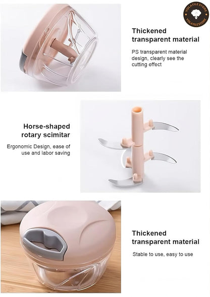 Manual Vegetable Cutter Chopper, Hand Pull String Fruit and Vegetable Chopper and Mincer, Stainless Steel Blades, BPA Free (Blue, 500ml)