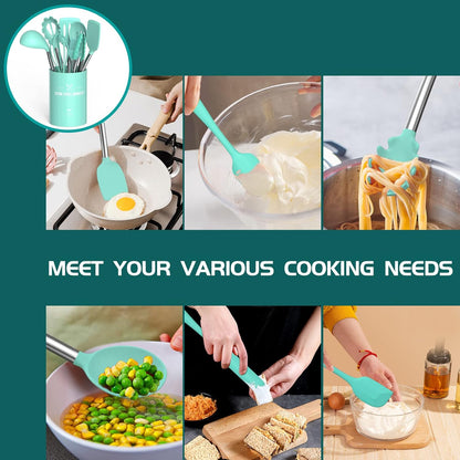 Silicone Cooking Utensil Set, Umite Chef 15pcs Silicone Cooking Kitchen Utensils Set, Non-stick - Best Kitchen Cookware with Stainless Steel Handle - Black Kitchen Utensils