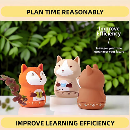 Mechanical Kitchen Timer,Cute,Novelty,60 Minutes Manual Countdown,Kitchen Classroom Learning Cooking (Orange Fox)