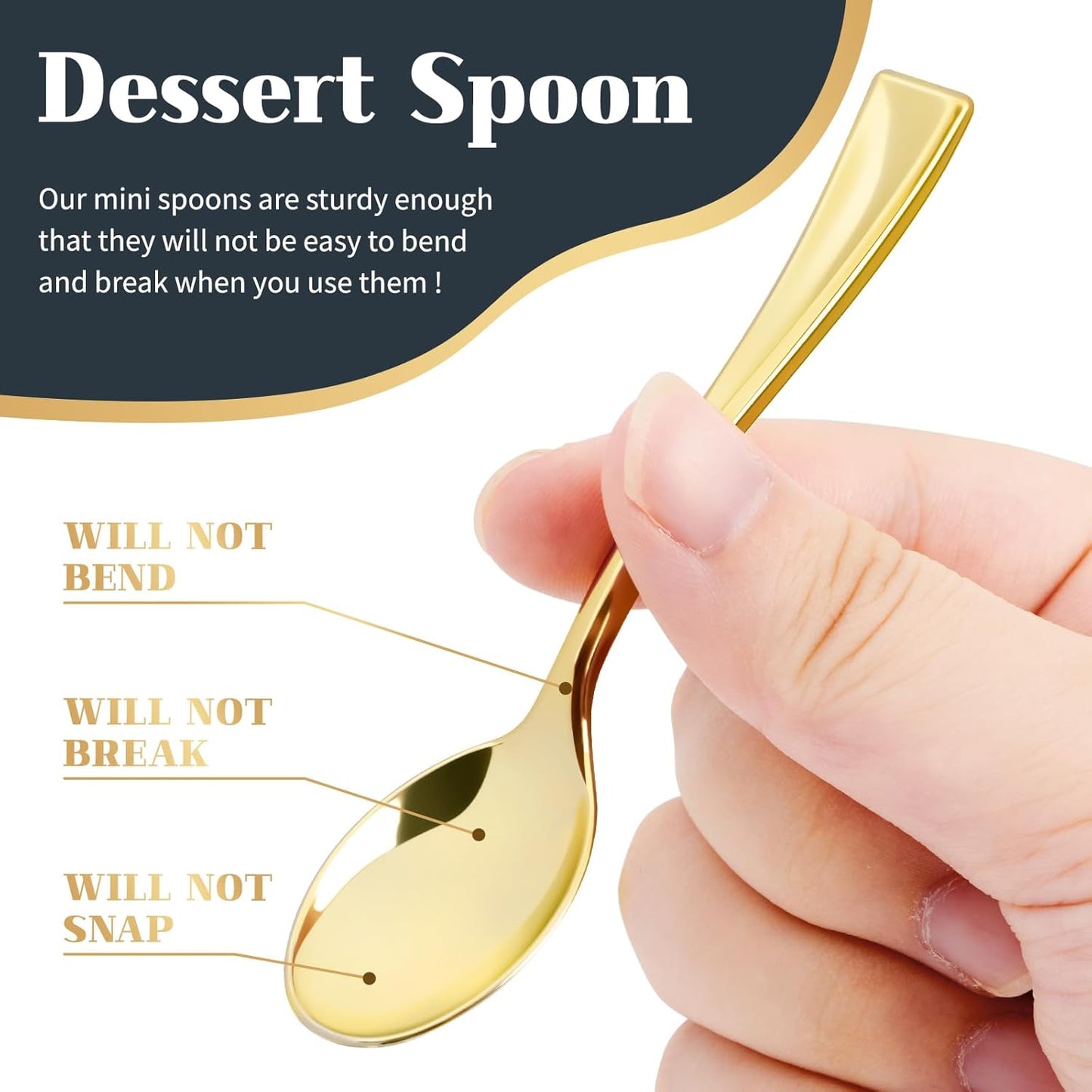 Kucoele 4 Inch Gold Mini Plastic Spoons, 100 Pack Disposable Small Dessert Spoons for Appetizer Tasting, Puddings, Ice Creams, Wedding Reception