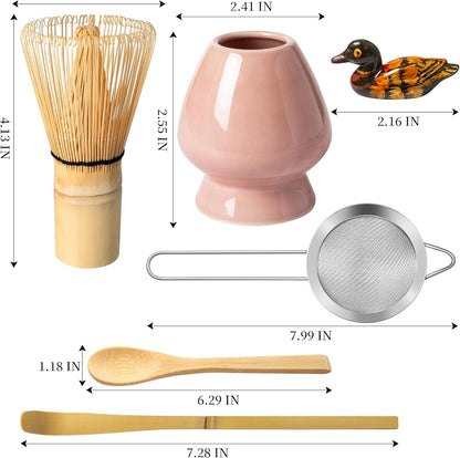Matcha Whisk Set, Matcha Making Kit Whisk (Chasen Holder), Ceramic Whisk Holder (Mottled Green), Bamboo Scoop, Powder Starter Sifter, Spoon Japanese Tea Tools For Ceremony Gift