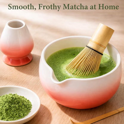 Matcha Whisk Set, Ceramic Matcha Set Includes Bowl & Holder, Bamboo Whisk (Chasen), Scoop, Spoon and Sifter, 6PCS Matcha Kit Covers Everything Needed for Making Matcha (Green)