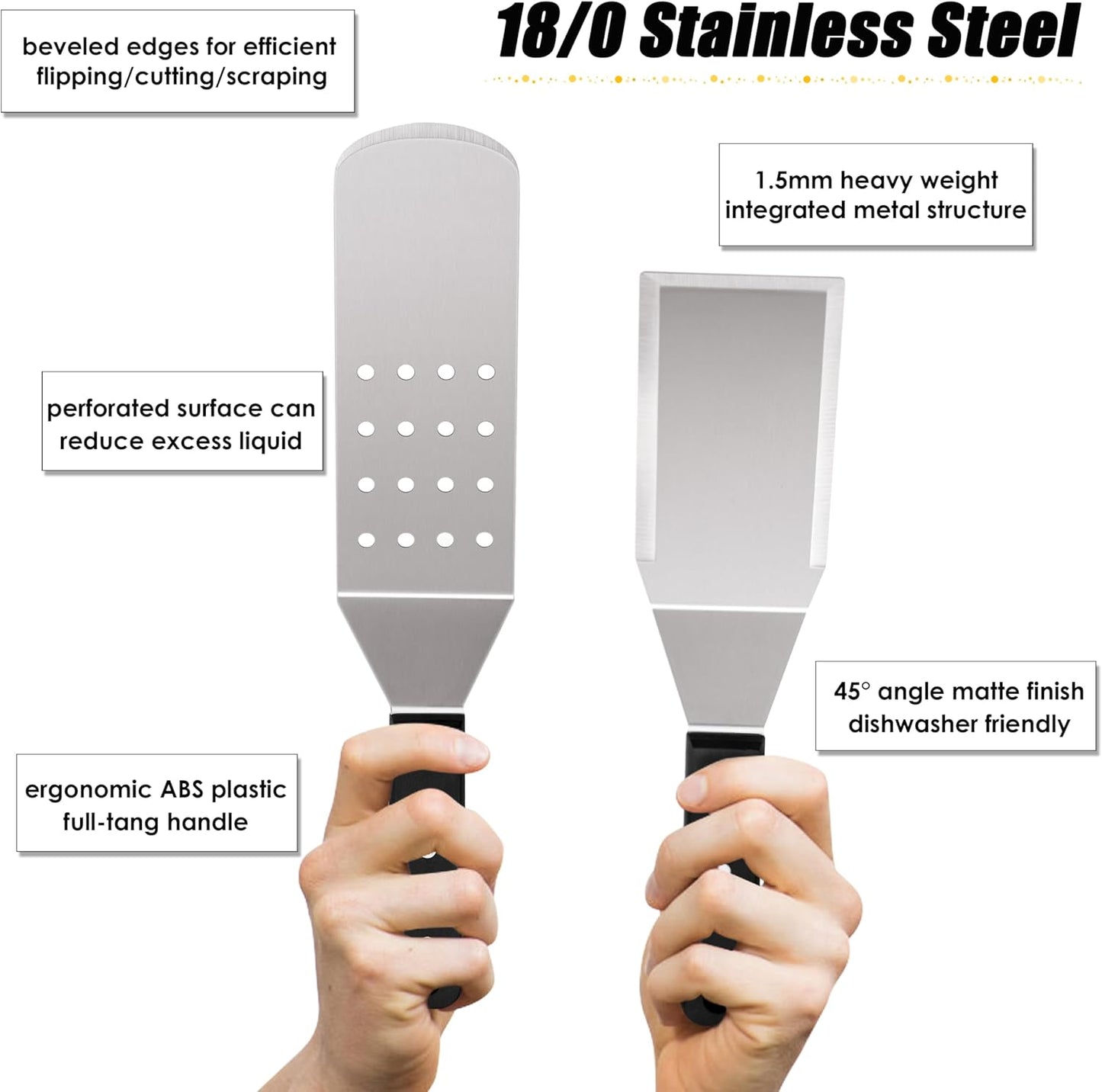 HaSteeL Griddle Accessories Kit of 5, Heavy Duty Metal Spatula, Professional Stainless Steel Flat Top Griddle Tools Set, Pancake Flipper/Griddle Scraper/Hamburger Turner for BBQ Grilling Cast Iron
