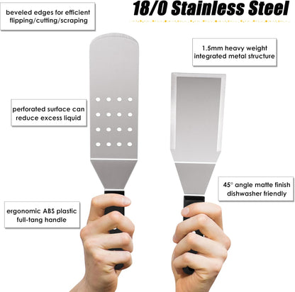 HaSteeL Griddle Accessories Kit of 5, Heavy Duty Metal Spatula, Professional Stainless Steel Flat Top Griddle Tools Set, Pancake Flipper/Griddle Scraper/Hamburger Turner for BBQ Grilling Cast Iron