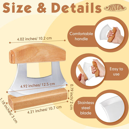 2 Pcs Mezzaluna Ulu Knife and Cutting Board Set Rocker Chopper Slicer Cutter with Stand Cutting Board Mezzaluna Chopper Alaskan Ulu Knife Kit for Onion Vegetable Mincing Tool(Wood)