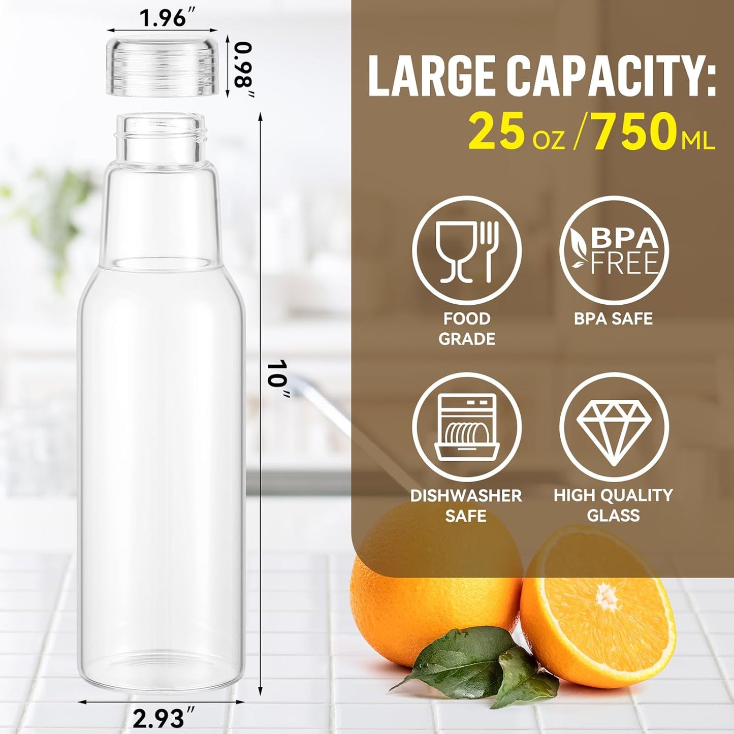 CWHHRN 17 Oz Glass Juice Bottles with Lids, Glass Bottles, BPA Free, Borosilicate Glass for Juicing, Smoothies, Infused Water, Beverage Storage, Shaker Bottles (2 Pack)