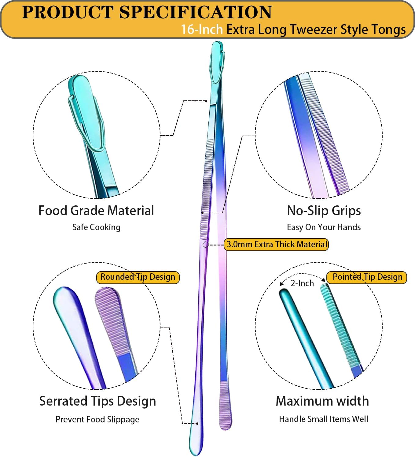 JETKONG 2 Pcs 12-Inch Kitchen Tweezers Fine Tweezer Tongs, Extra-Long Stainless Steel Cooking Tweezers (Silver)