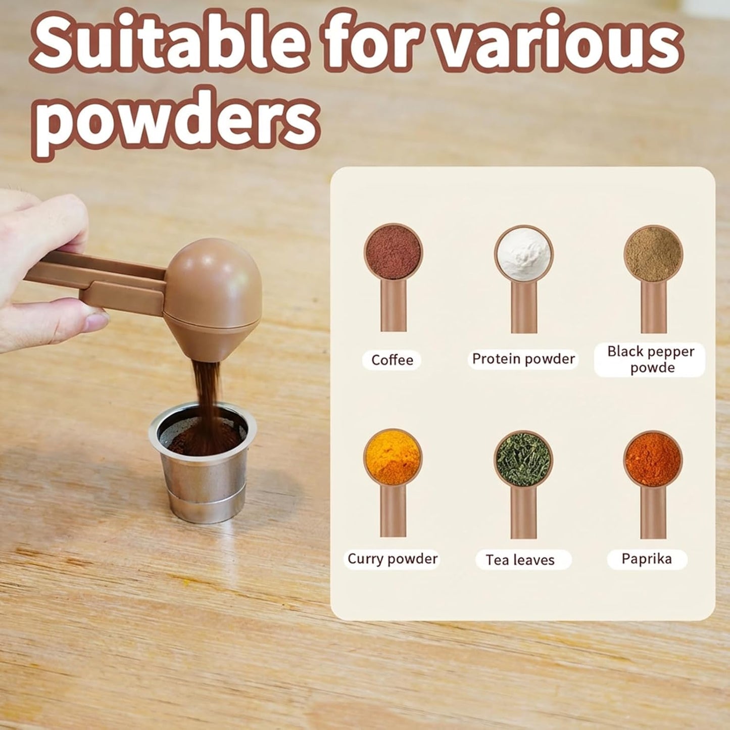 Coffee Scoop with Funnel for Ground Coffee, Protein Powder & Tea, for Reusable K Cup Refiller, 2TBSP Mess-Free, Funnel Design Prevents Spills (Black, 2-Pack)