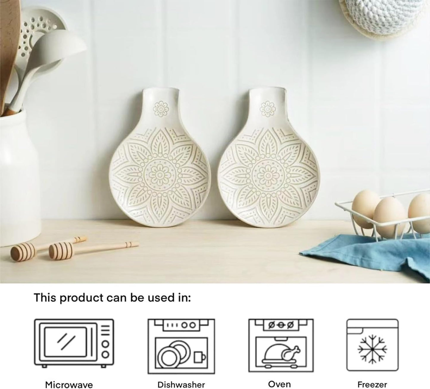 Ceramic Spoon Rest, 7.48 Inches Spoon Holder for Kitchen Counter, Kitchen Accessories, Dishwasher Safe, White