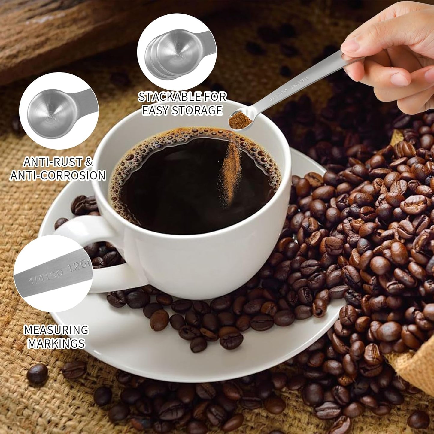 6 Pcs of Teaspoon Measuring Spoons, Stainless Steel Table Spoons 1 Tsp Scoop 1/4 Tablespoon, Comfortable Grip Handle, Precise Scale, Suitable for Kitchen Baking and Cooking, Etc.