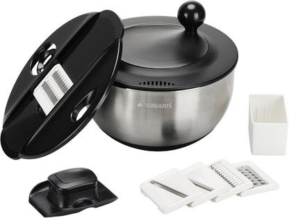 Navaris Salad Spinner with Storage Lid - Durable Stainless Steel Vegetable & Lettuce Dryer Set - Non-Slip Silicone Base - Includes Plastic Colander and Extra Storage Lid - Black