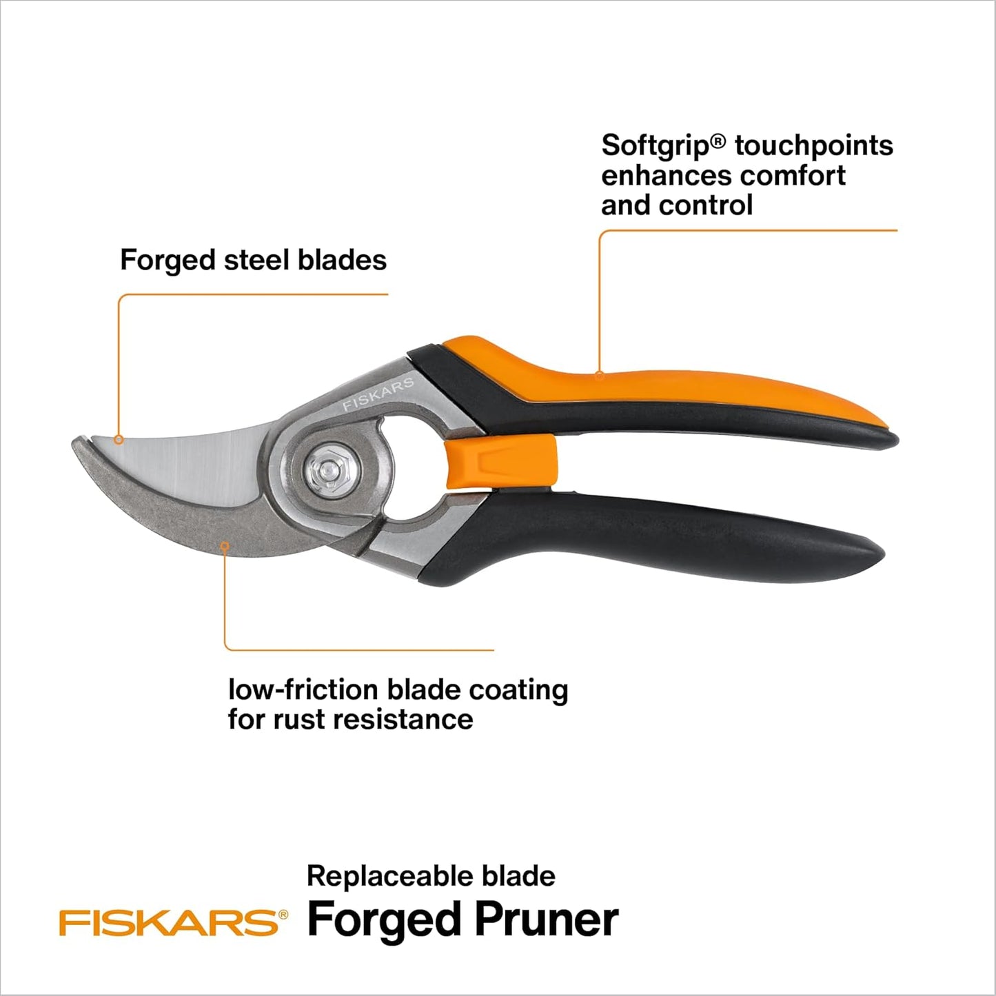Fiskars Bypass Pruning Shears, 5/8" Cut Capacity Gardening Scissors, Self-Cleaning Sap Groove Prevents Sticking, Non-Slip Grip for Cutting Stems & Branches, Sharp Steel Blades w/ Low-Friction Coating