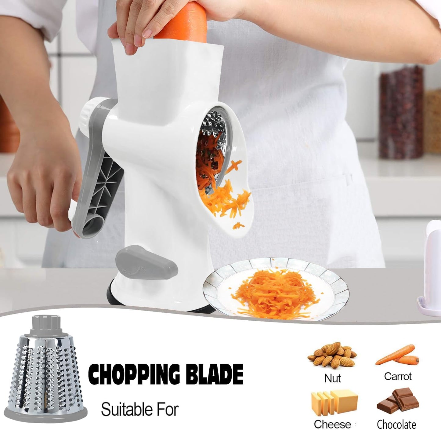 Cheese Grater with Handle,Multifunctional Rotary Cheese Grater,Kitchen Cheese Shredder Can Easily Chop Vegetables,Potatoes,Carrots,Etc.The Suction Cup is Stable and Easy to Clean (light green)