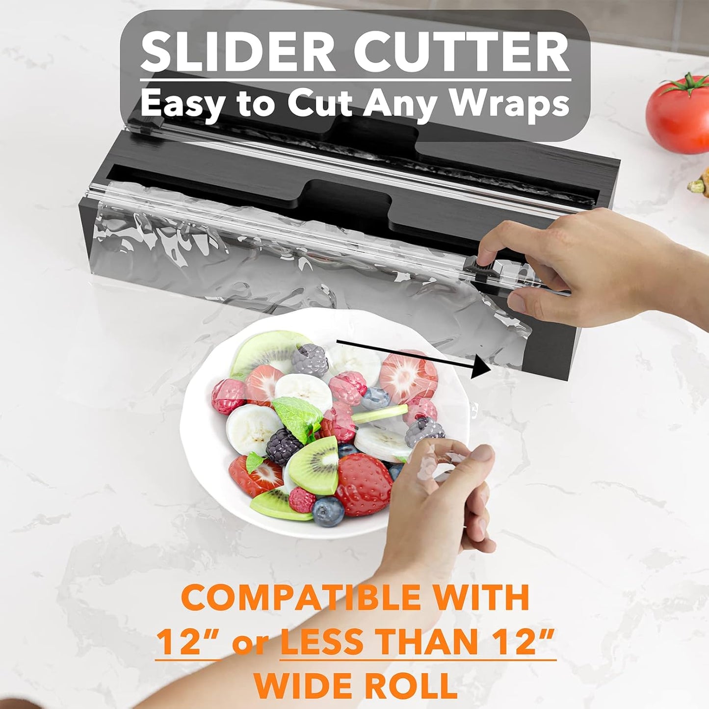 SpaceAid WrapNeat 2 in 1 Wrap Organizer with Cutter and Labels, Plastic Wrap, Aluminum Foil and Wax Bamboo Dispenser for Kitchen Storage Organization Holder for 12" Roll (Natural)