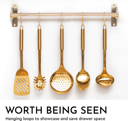 Gold Cooking Utensils with Measuring Cups and Spoons Set - 13-Piece Luxury Gold Kitchen Accessories Includes Metal Measuring Cups and Spoons for Baking, Cooking, and Elegant Kitchen Decor