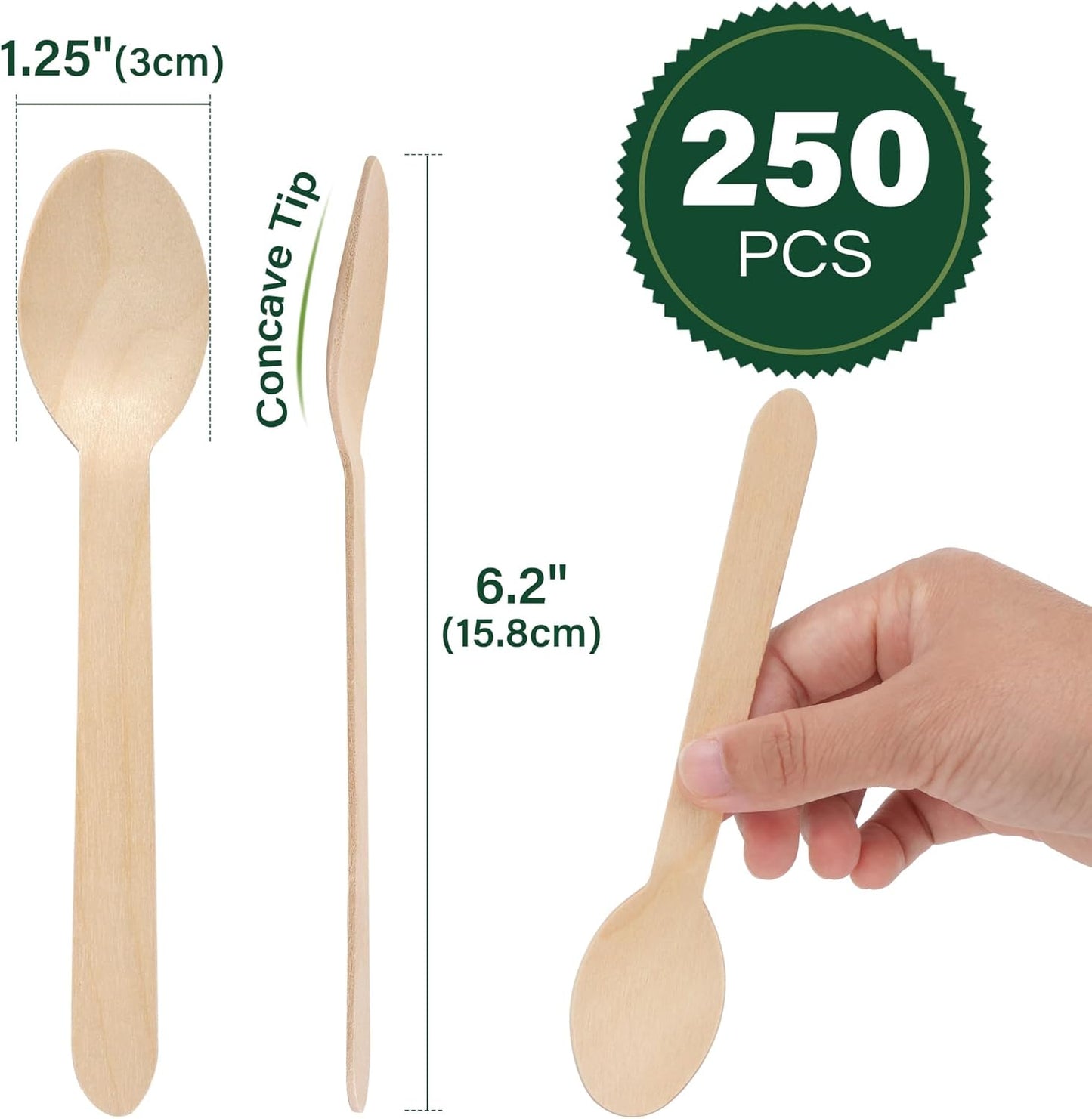 LotFancy Mini Wooden Spoons, Pack of 100, 4 inch Length, Disposable Tasting Sampling Spoons, Biodegradable Compostable Eco-friendly Birchwood Taster Spoons