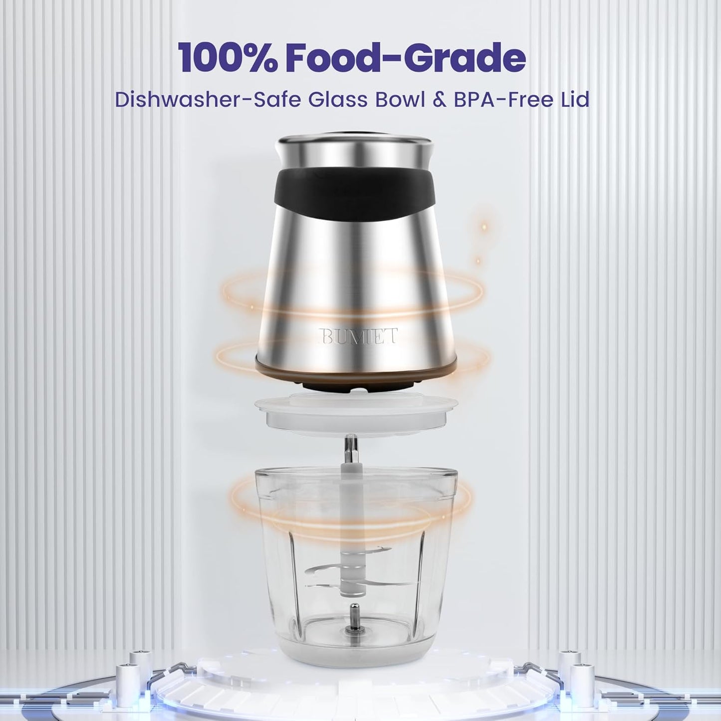 BUMET Electric food processor vegetable chopper 500W 2x8cup bowls 2 bi-layer 4 blades Small Food chopper ideal as Electric Meat grinder for home use,Mincing,chopping for kitchen aid,baby foot,pet food