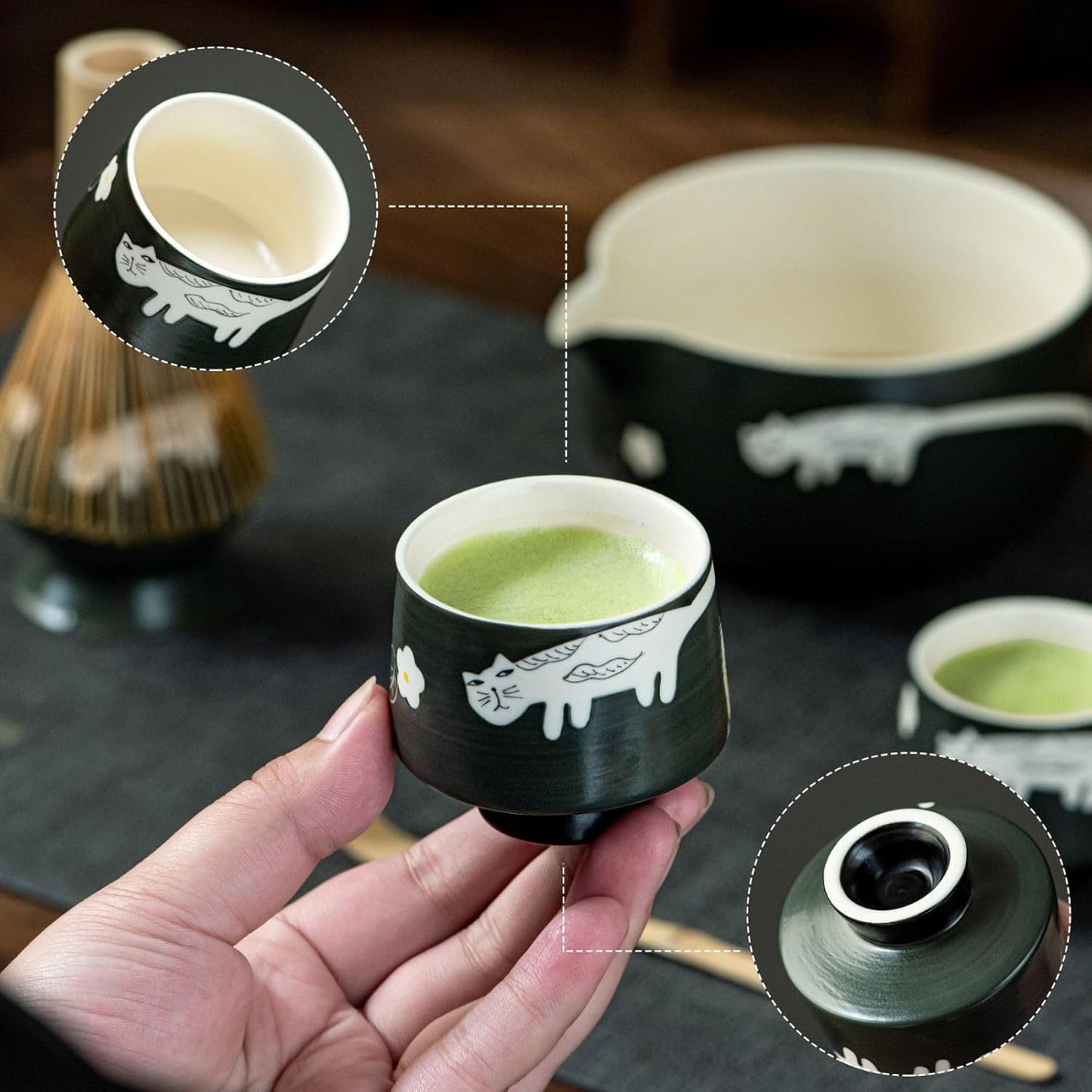 Matcha Whisk Set, Cute Strawberry Matcha Bowl Set with 2 Cups, Bamboo Whisk, Scoop & Holder, Matcha Kit Gift for Tea Lovers and Tea Ceremony, Birthday, Anniversary