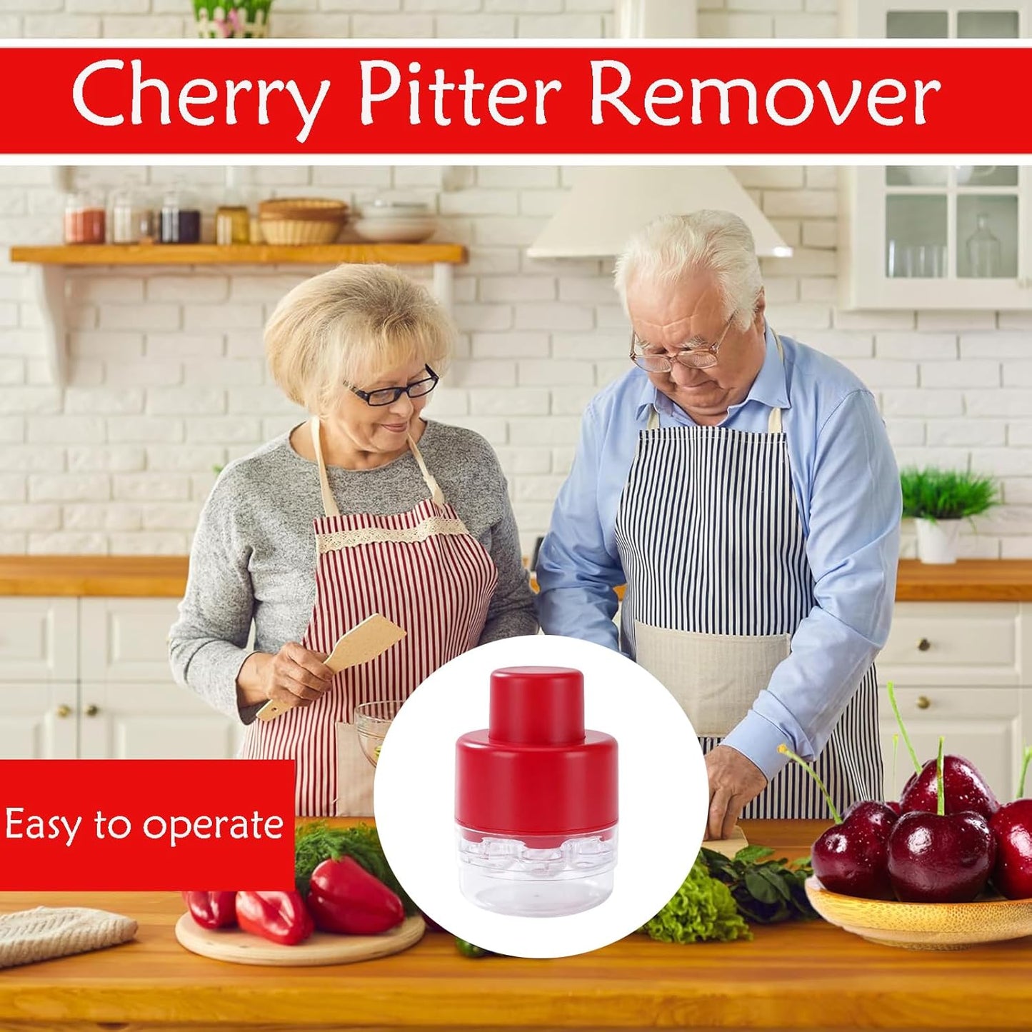 Cherry Pitter Tool,7-Hole Adjustable Fruit Seed Remover with Push-Down Design, Portable for Kitchen, Bakery & Fruit (White)