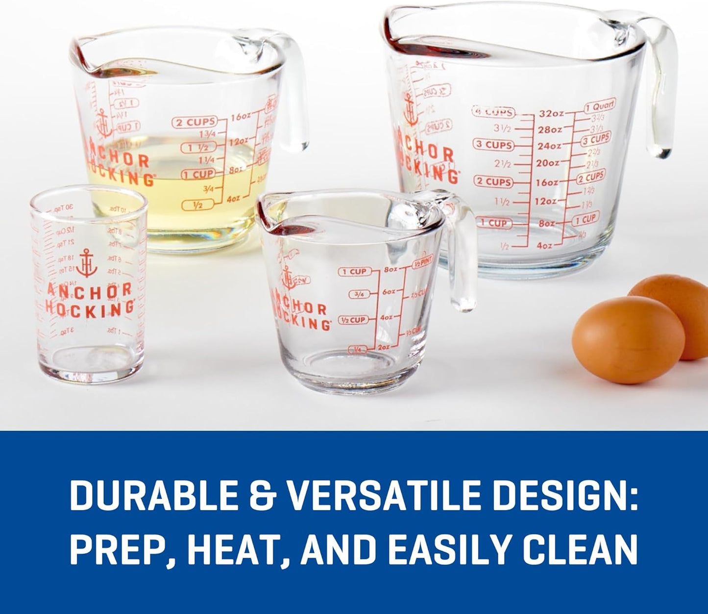 Anchor Hocking Triple Pour Glass Measuring Cup, 8 Oz Measuring Glass