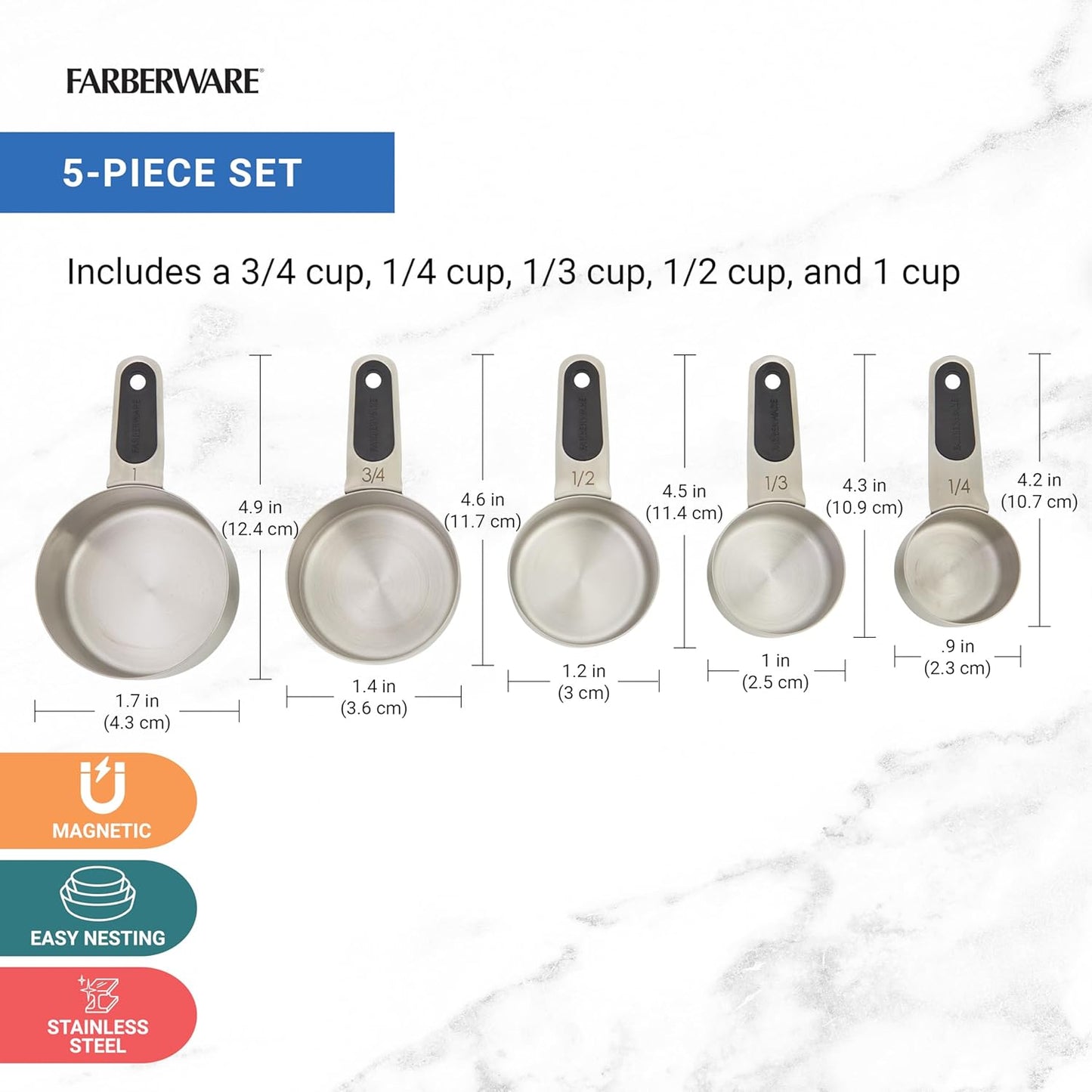 Farberware Professional Stainless SteelMeasuring Spoons Precision and Ease in Every Scoop, Features Magnetic Handles for Easy Storage, Dishwasher Safe