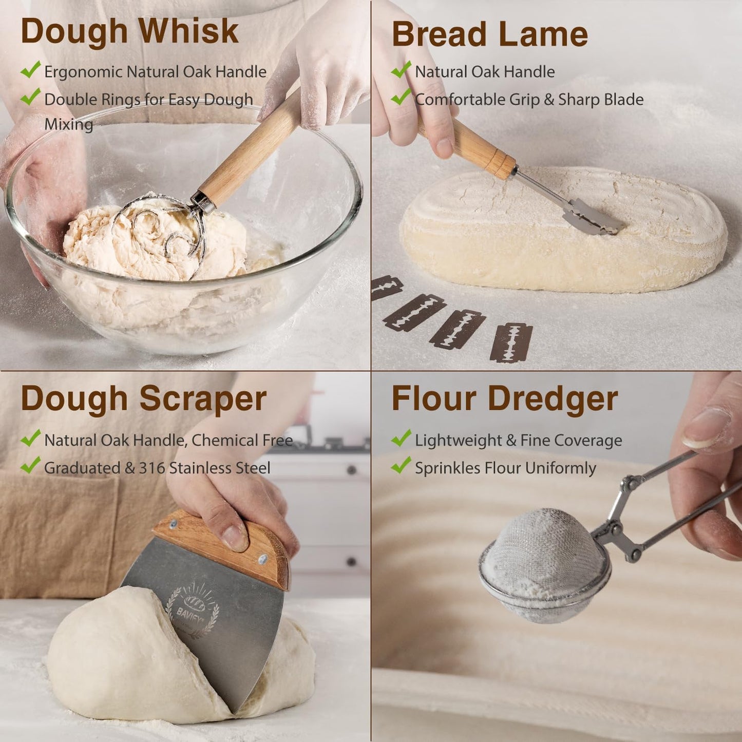 Wood Pulp Banneton Bread Proofing Basket Set, Non-Stick Dough Proofing Bowl for Sourdough, Sourdough Starter Kit Bread Baking Supplies Making Tools (Round)