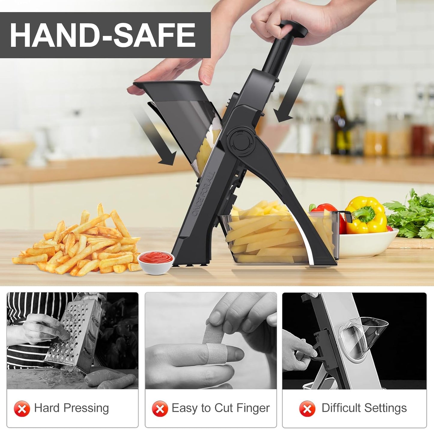 5 in 1 Safe Mandoline Slicer for Kitchen, Safe Vegetable Chopper, Paring Knife, Adjustable Thickness, Easy to Clean, Vegetable Slicer, Slicing, Strips, Shredding, Dicing,Chop (Tropical Orange)