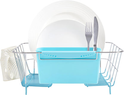 Dish Drying Rack & Cutlery Holder 2 Piece Set - Compact Sink-Fitting Dish Drainer with Rubberized Undercoating, Space-Saving Kitchen Organizer for Plates, Cups, Bowls & Utensils in Sink, Silver